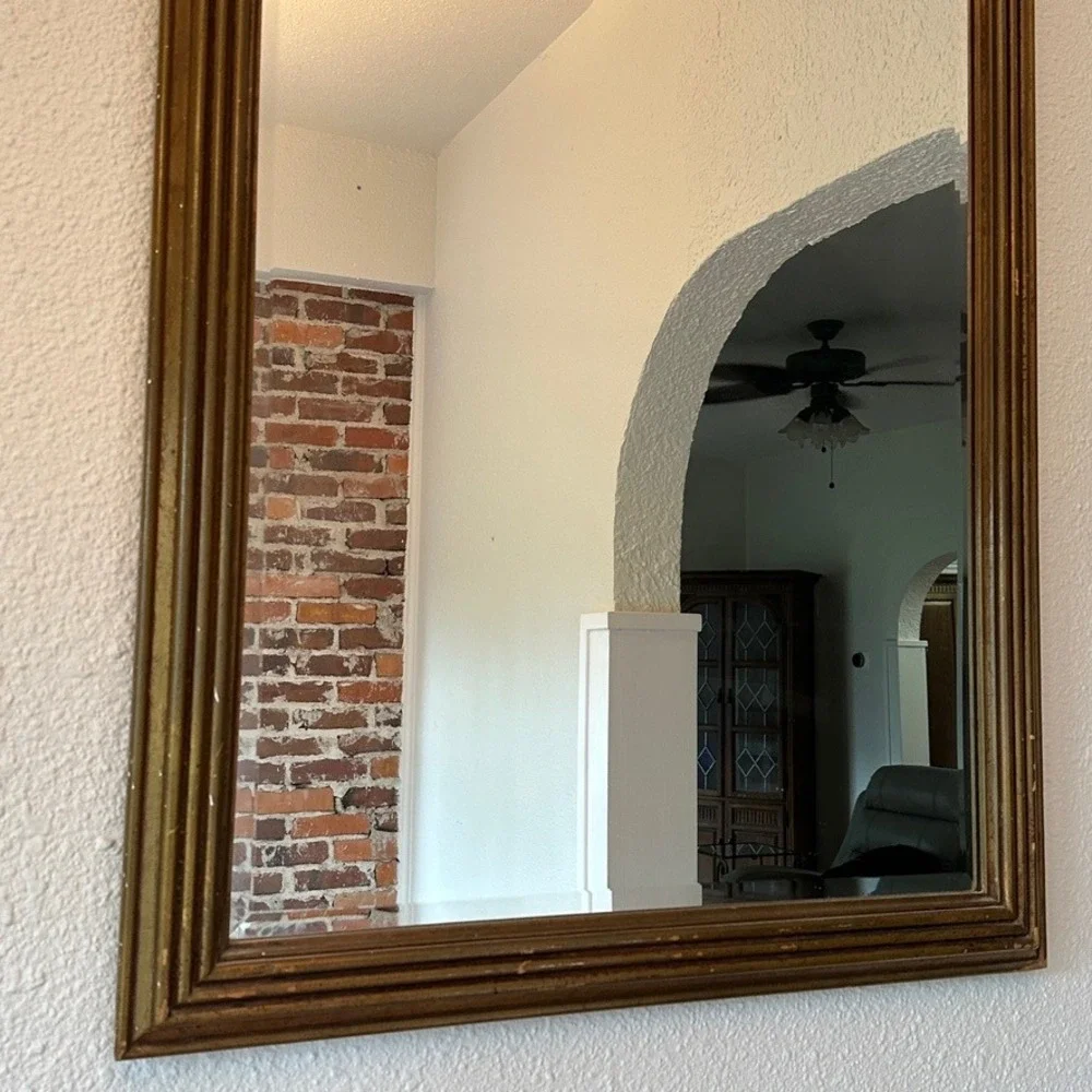 Vintage Regency Beveled Glass Gold Ribbed Wood Frame Wall Mirror Hollywood
